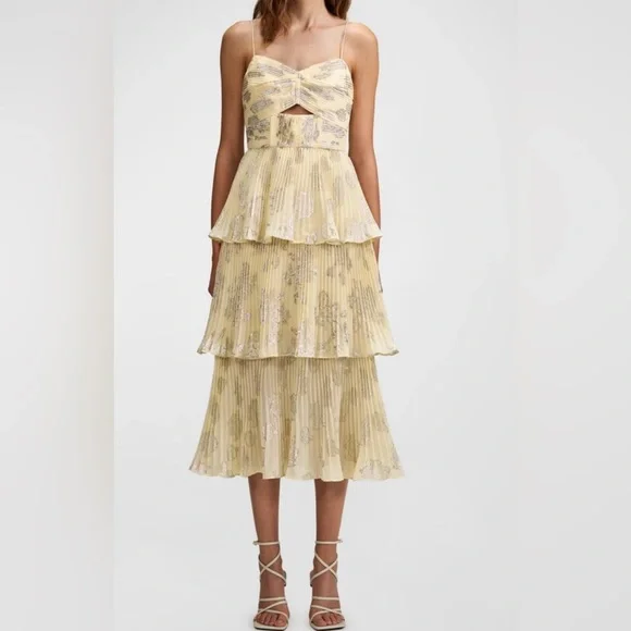 ワンピース Self-Portrait llic Jacquard Midi Dress Yellow Jacquard Midi Dress – self-portrait